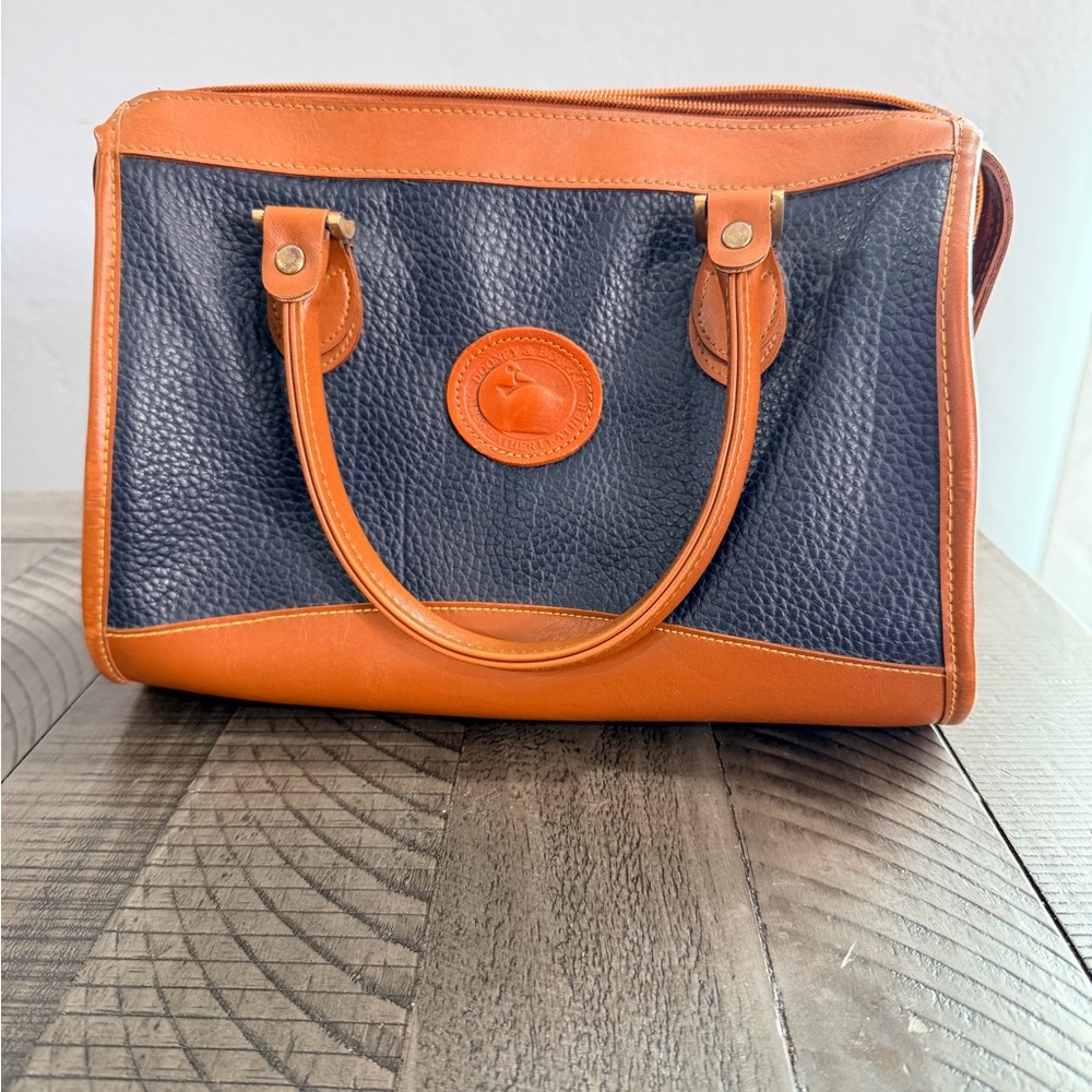 Dooney & Bourke Vintage All Weather Leather Purse Satchel Handbag Blue Tan